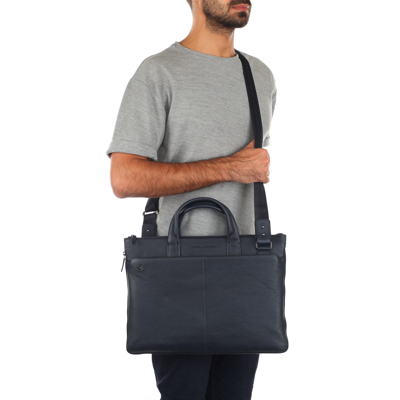 Мужская деловая сумка из натуральной кожи Piquadro Black square