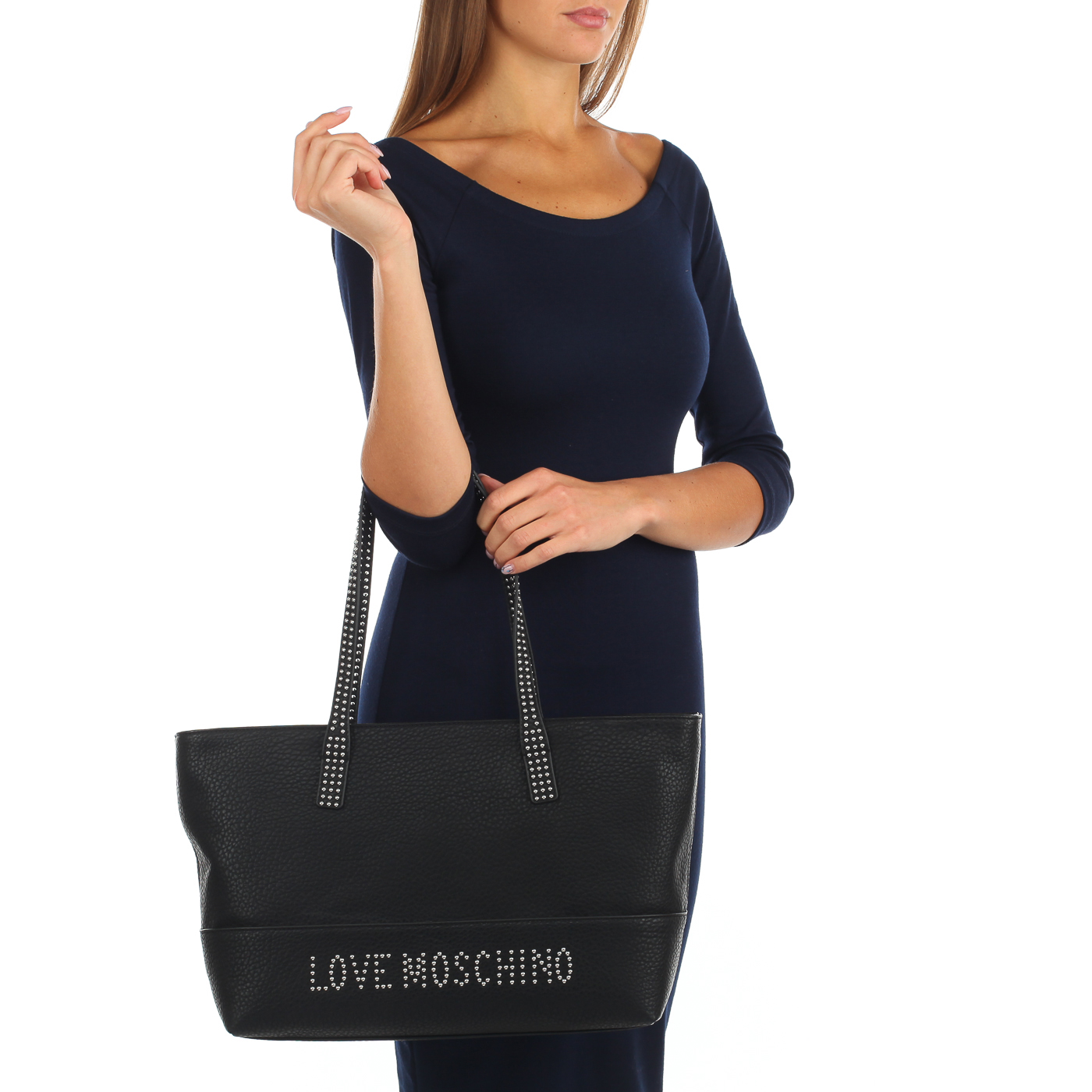 Черная вместительная сумка Love Moschino Love Studs
